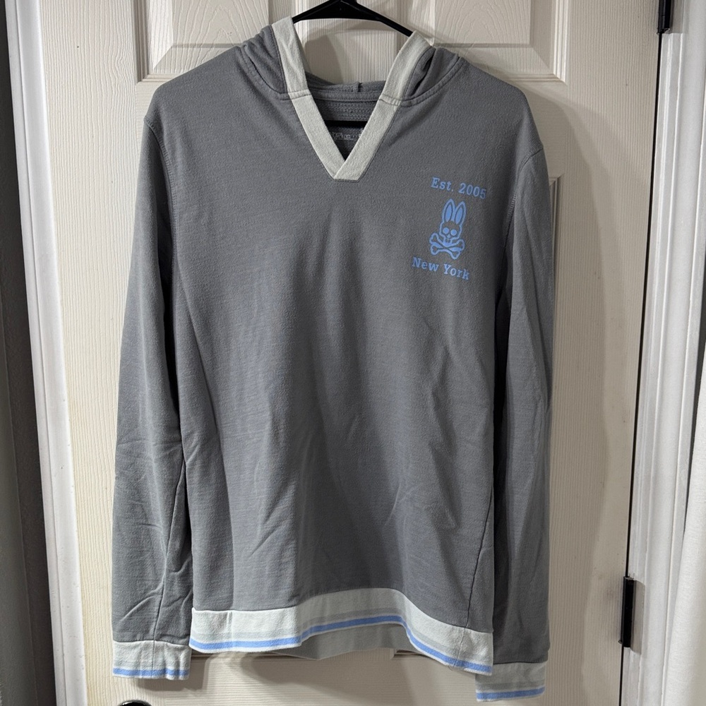 Psycho Bunny Gray and White Men's Hoodie Size Medium